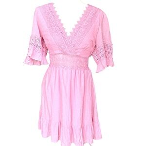 SHEIN large women’s s/s lace dress v-neck lined pink
